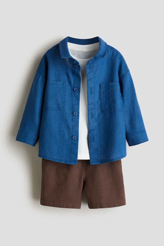 Blue Jacket & Brown Shorts Layered Set