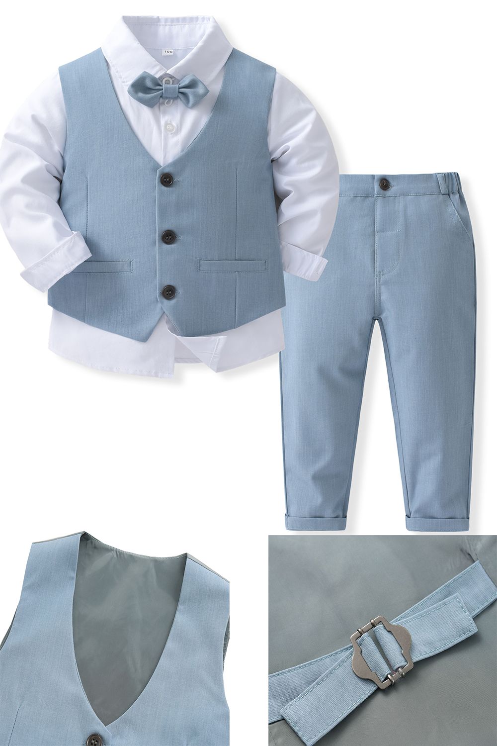 Light Blue Vest, White Shirt & Trousers Set