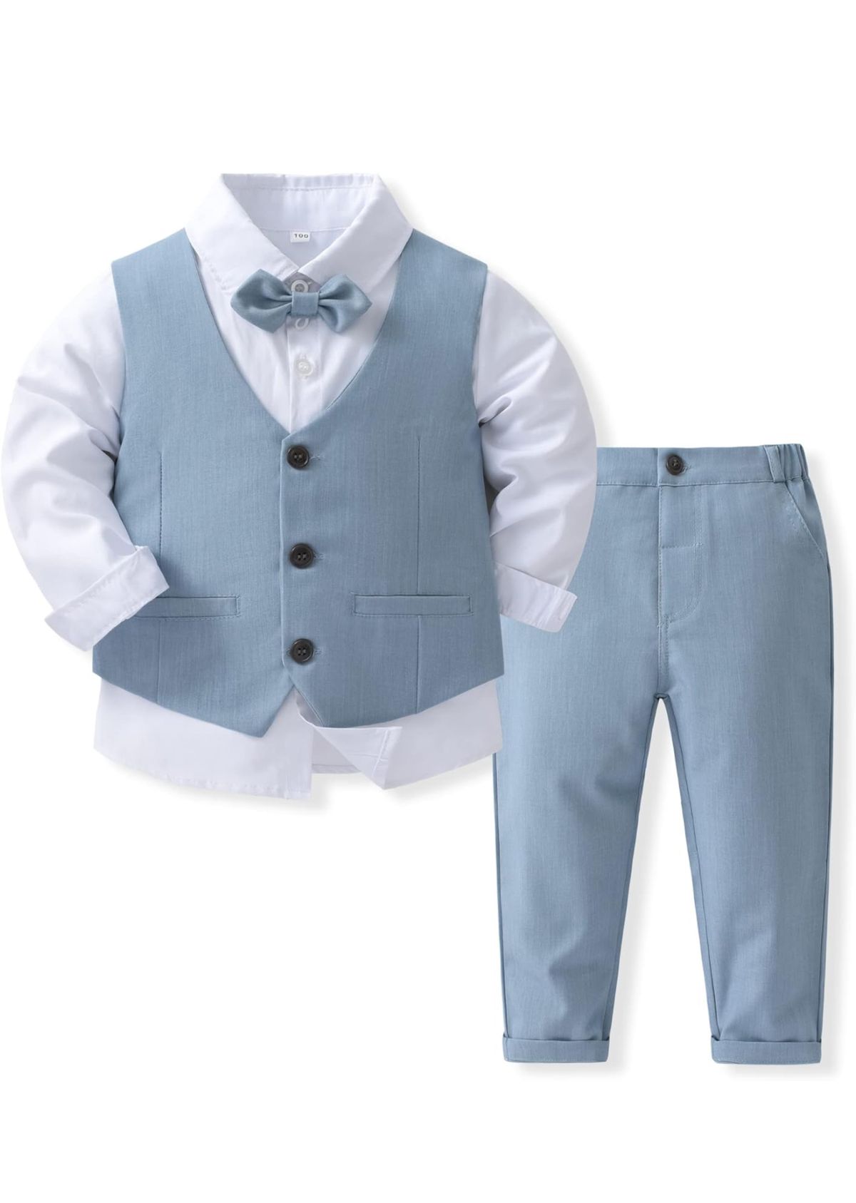 Light Blue Vest, White Shirt & Trousers Set