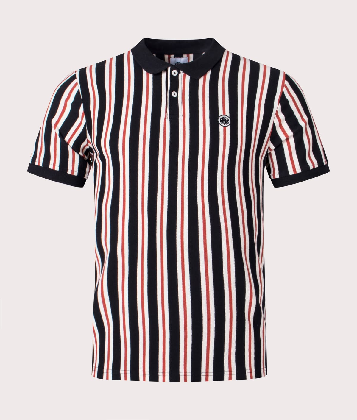 Maroon Striped Polo Shirt & White Pants Set