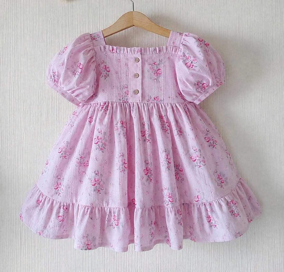 Pink Floral Puff Sleeve Dress