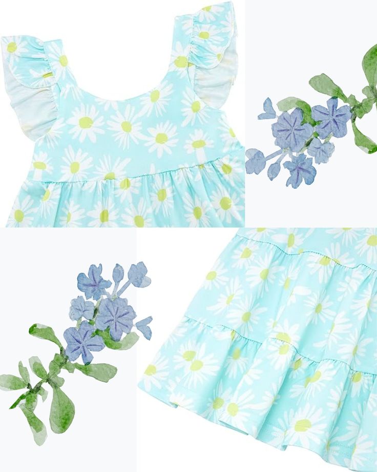Blue Daisy Tiered Frock Dress