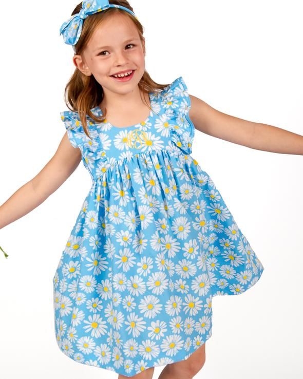 Blue Daisy Tiered Frock Dress