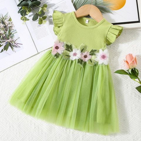 Mint Green Floral Tulle Dress