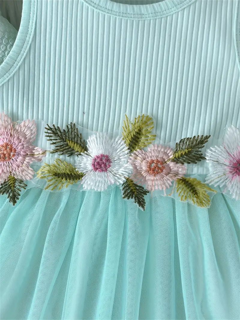 Mint Green Floral Tulle Dress