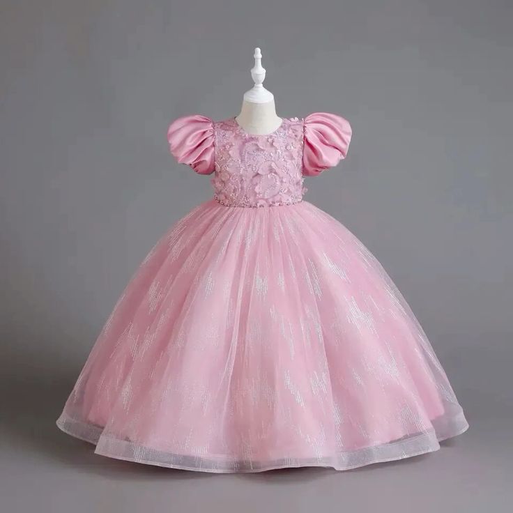 Pink Puff Sleeve Tulle Party Dress