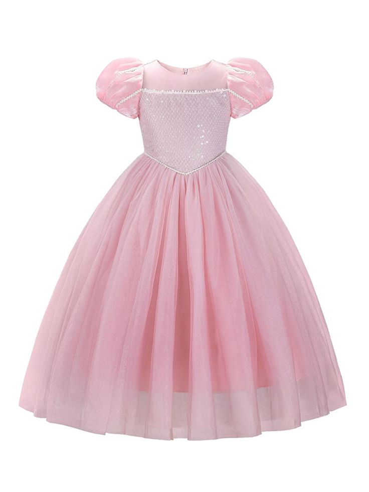 Pink Puff Sleeve Tulle Party Dress