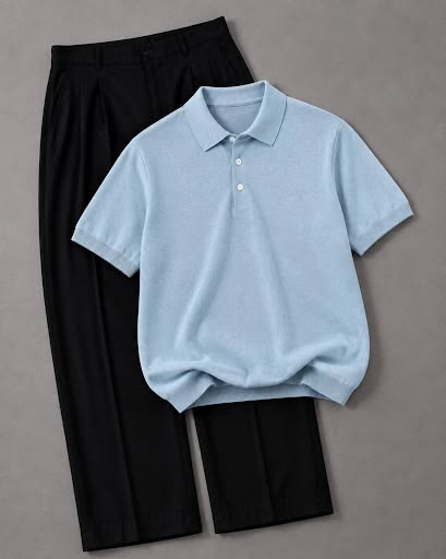Sky Blue Polo & Black Pants Set
