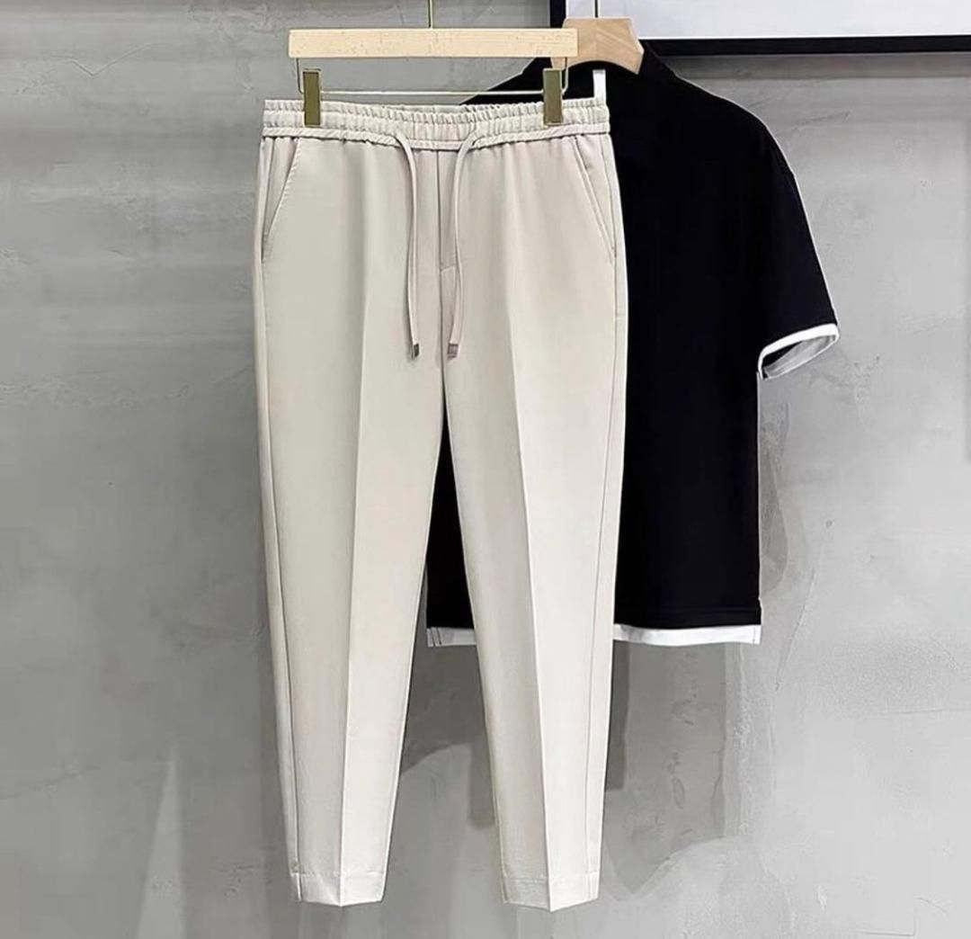 Navy Polo Shirt & Cream Pants Set