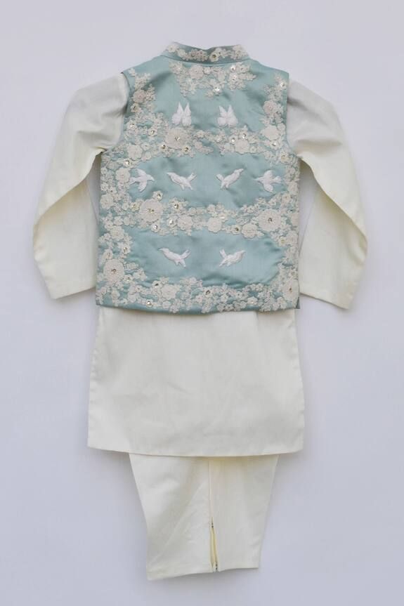 Sky Blue Embroidered Nehru Jacket & Kurta Set