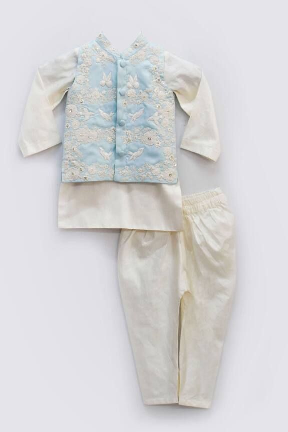Sky Blue Embroidered Nehru Jacket & Kurta Set