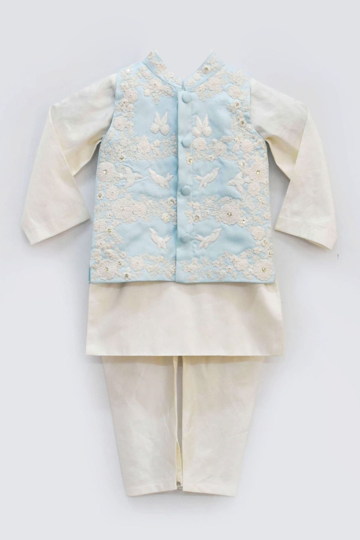 Sky Blue Embroidered Nehru Jacket & Kurta Set