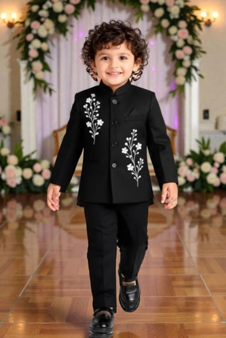 Black Floral Embroidered Bandhgala Suit