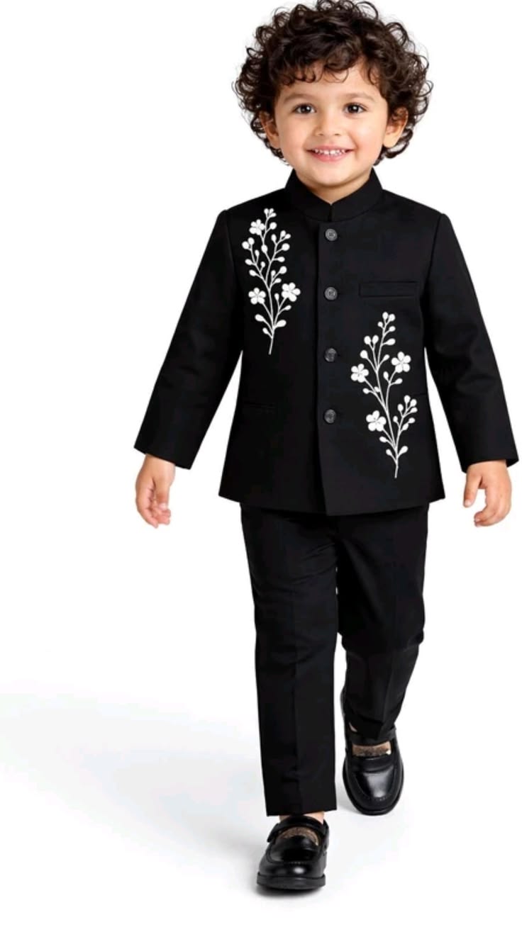 Black Floral Embroidered Bandhgala Suit