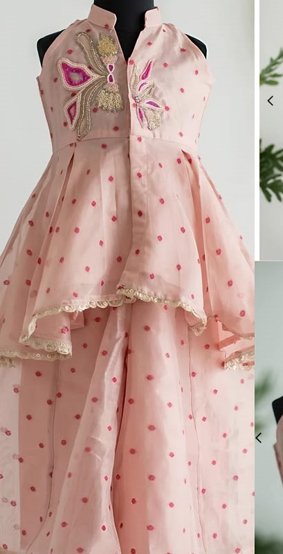 Peach Polka Anarkali Sharara Set