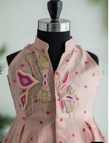 Peach Polka Anarkali Sharara Set