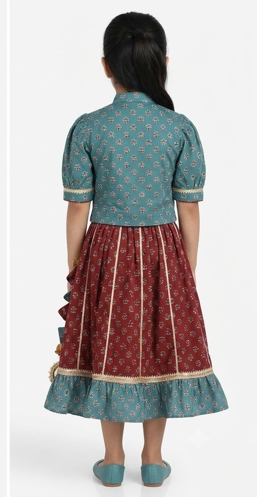 Teal & Maroon Printed Lehenga Choli Set