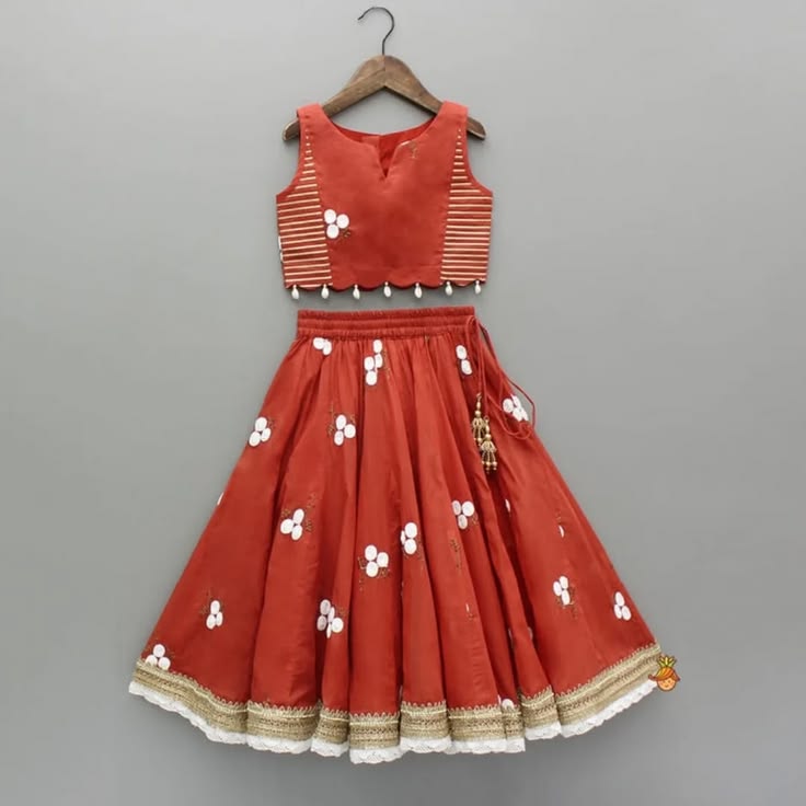 Rust Orange Embroidered Lehenga Set