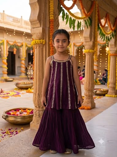 Wine Embroidered Kurta Palazzo Set