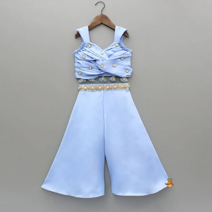 Ice Blue Draped Top & Palazzo Set