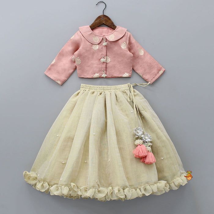 Blush Pink Embroidered Skirt & Jacket Set