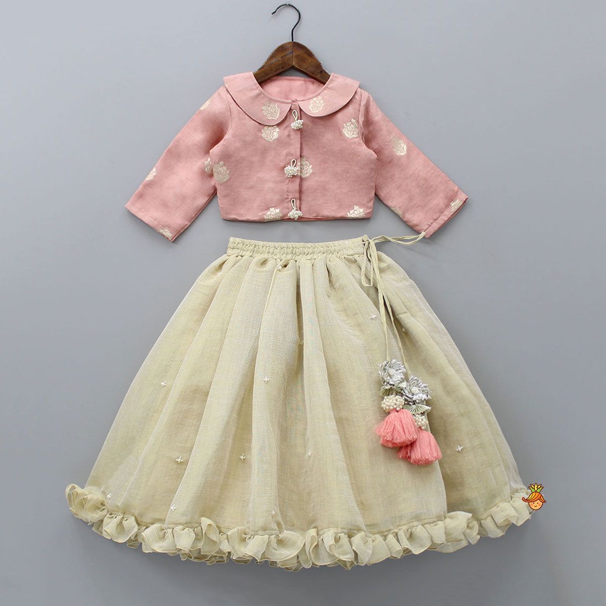 Blush Pink Embroidered Skirt & Jacket Set