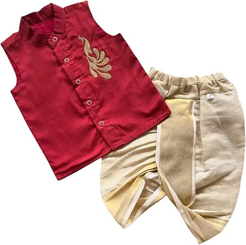 Maroon Kurta & Cream Dhoti Set