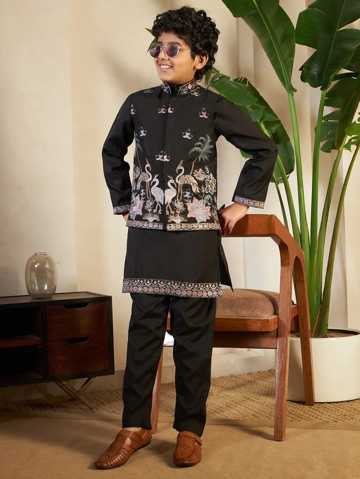 Teal Floral Embroidered Bandhgala Set
