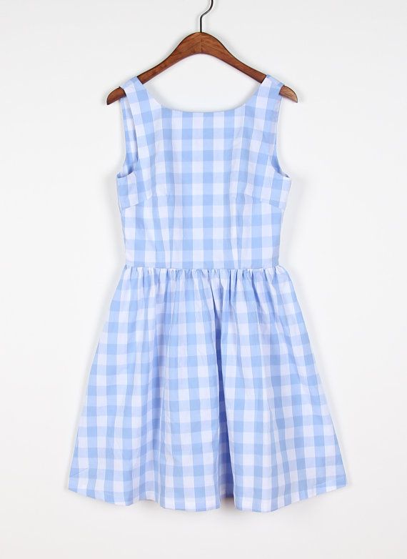 Girls Sky Blue Gingham Check Pinafore Romper