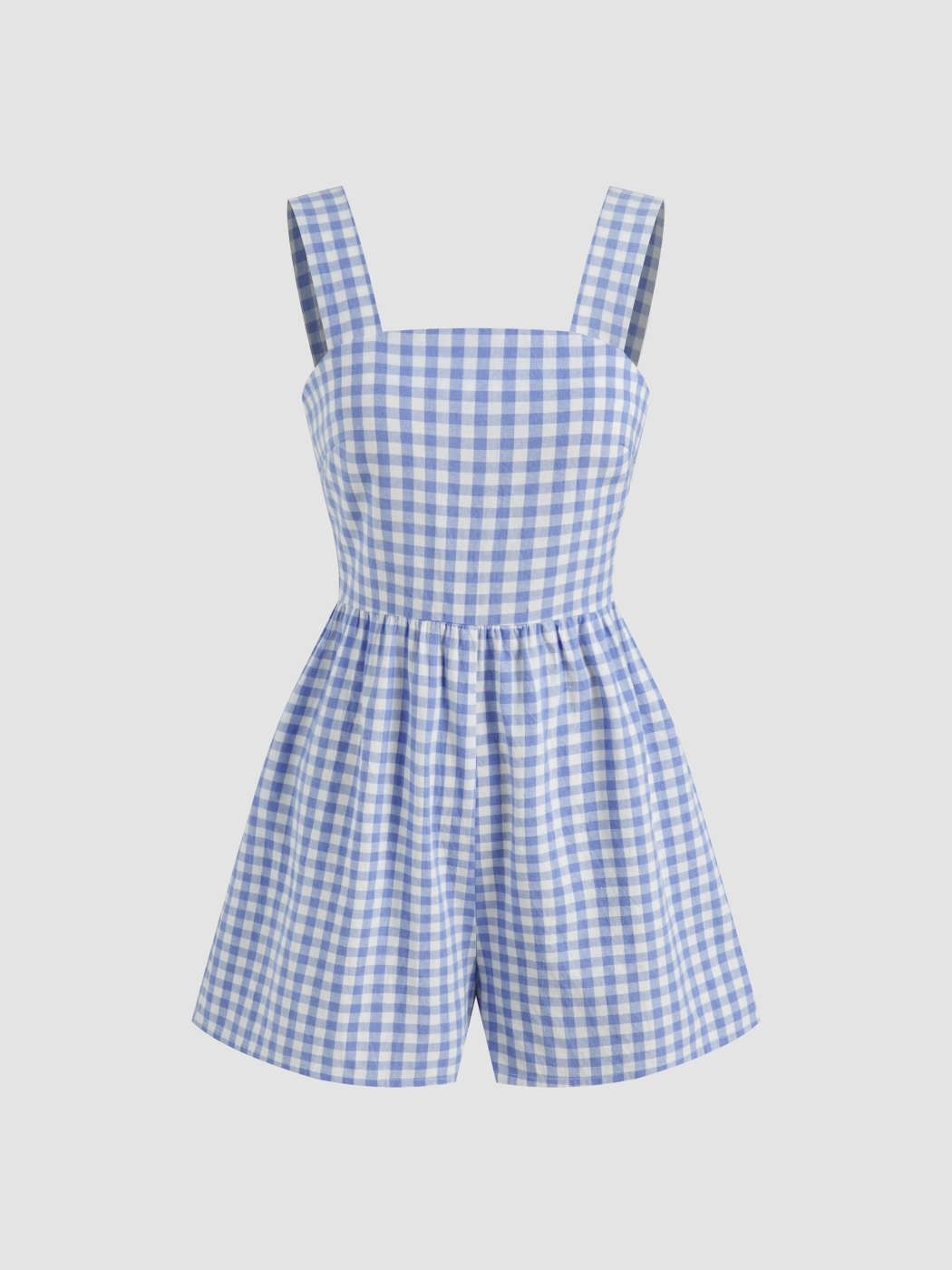 Girls Sky Blue Gingham Check Pinafore Romper