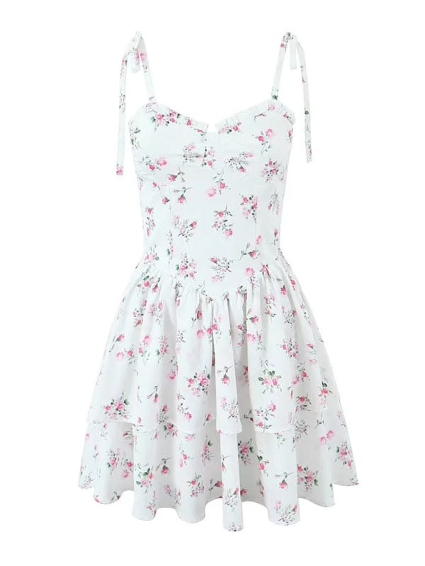 Girls Pink Floral Tiered Dress with Tie-Front Shrug Set