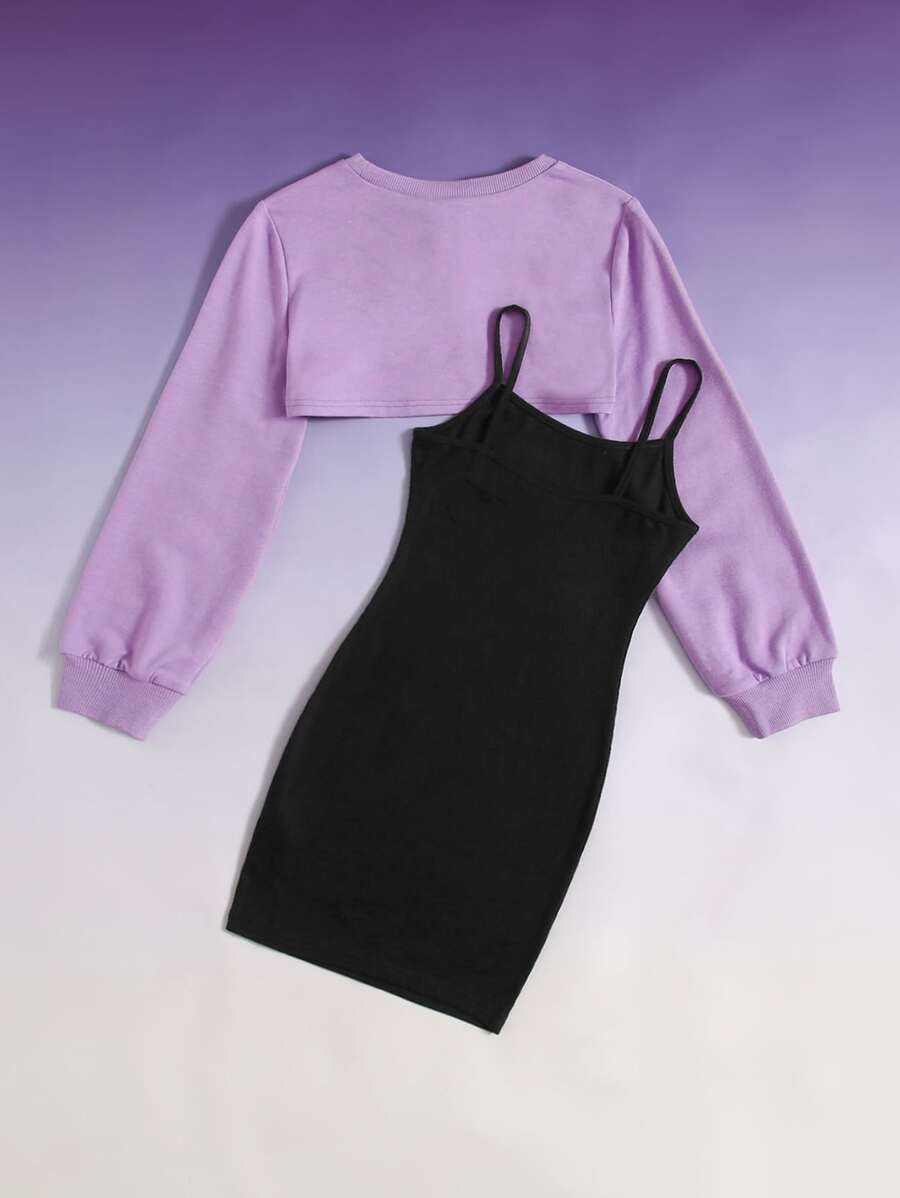 Girls Lilac Crop Bolero & Heart Slip Dress Set