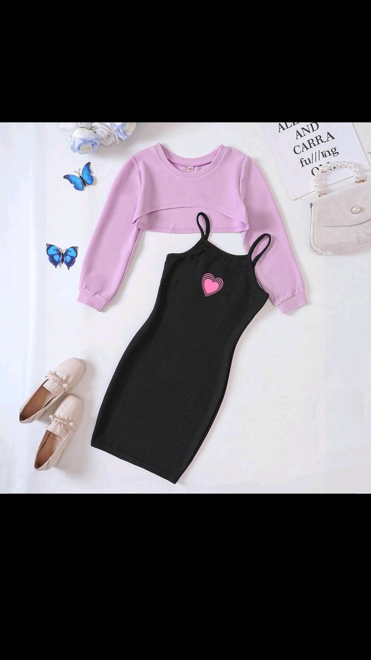 Girls Lilac Crop Bolero & Heart Slip Dress Set