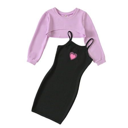 Girls Lilac Crop Bolero & Heart Slip Dress Set