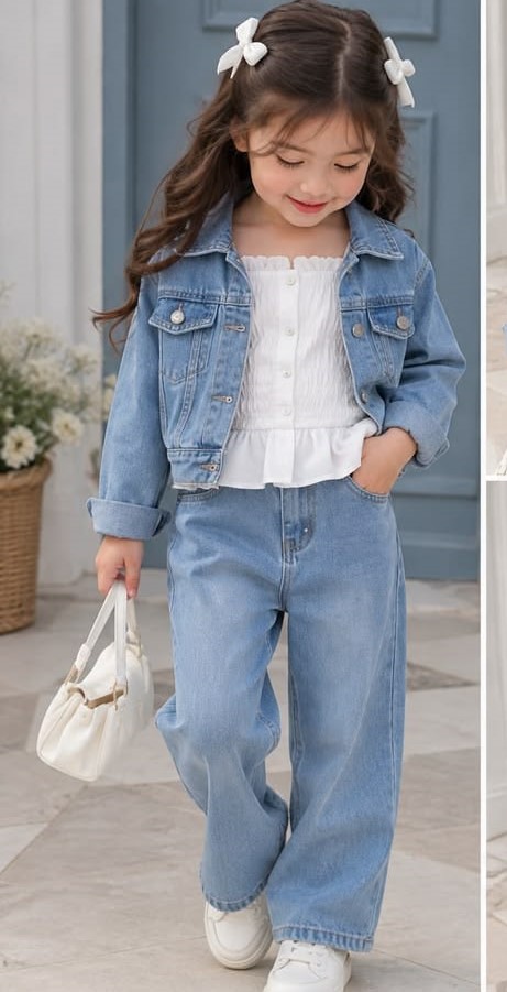 Girls 3-Piece Denim Jacket, Smocked Top & Jeans Set