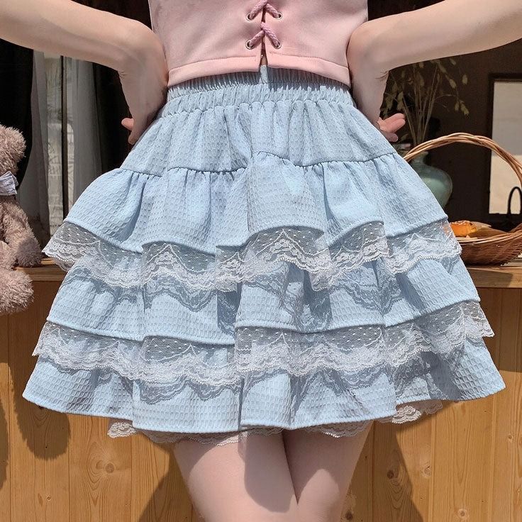 Girls Sky Blue Tiered Lace Ruffle Tutu Skirt