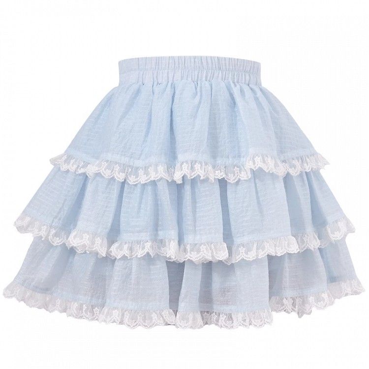 Girls Sky Blue Tiered Lace Ruffle Tutu Skirt