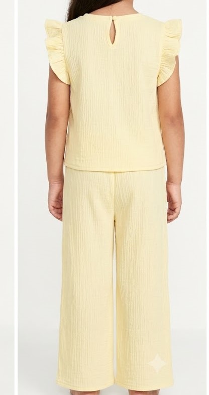 Girls Pastel Yellow Ruffle Top & Flared Pants Set