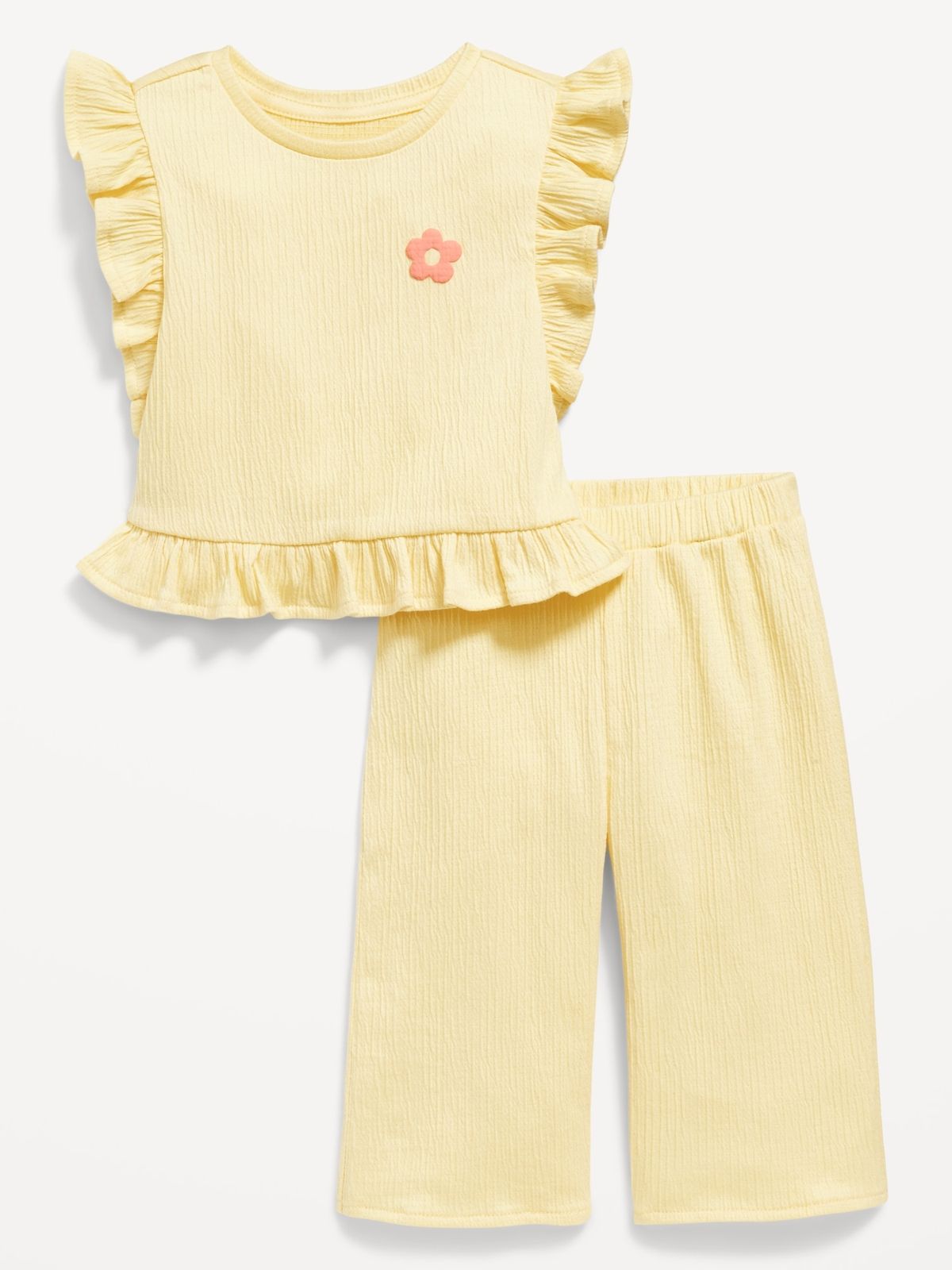 Girls Pastel Yellow Ruffle Top & Flared Pants Set