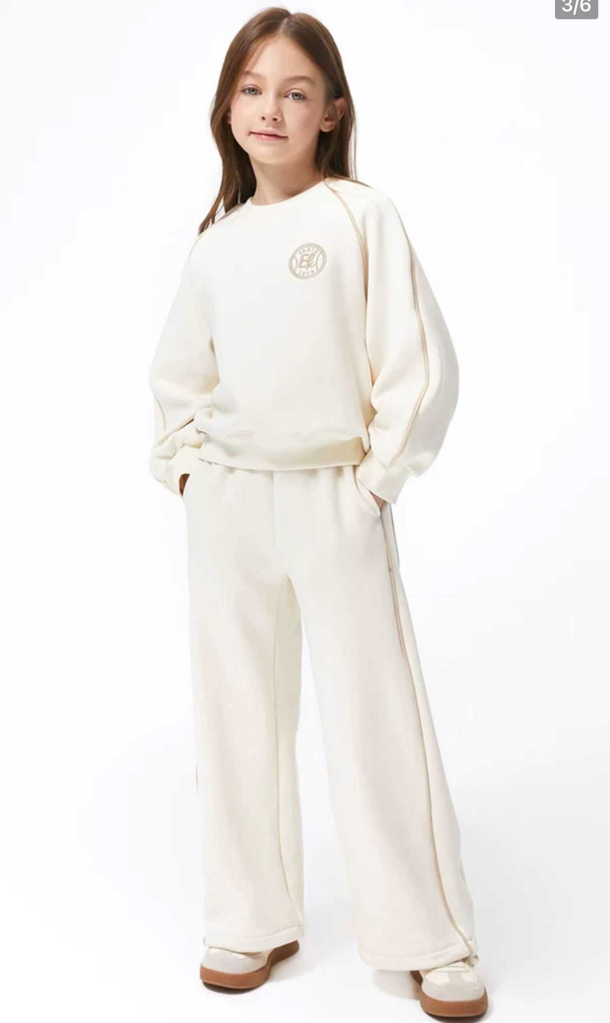 Girls Oatmeal Ribbed Hoodie & Flare Leggings Lounge Set