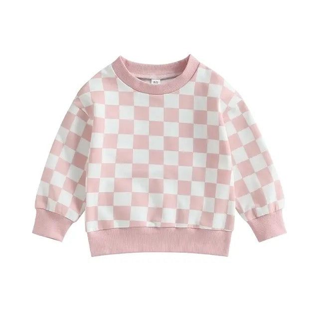 Girls Pink Checkered Sweatshirt & Denim Jeans Set