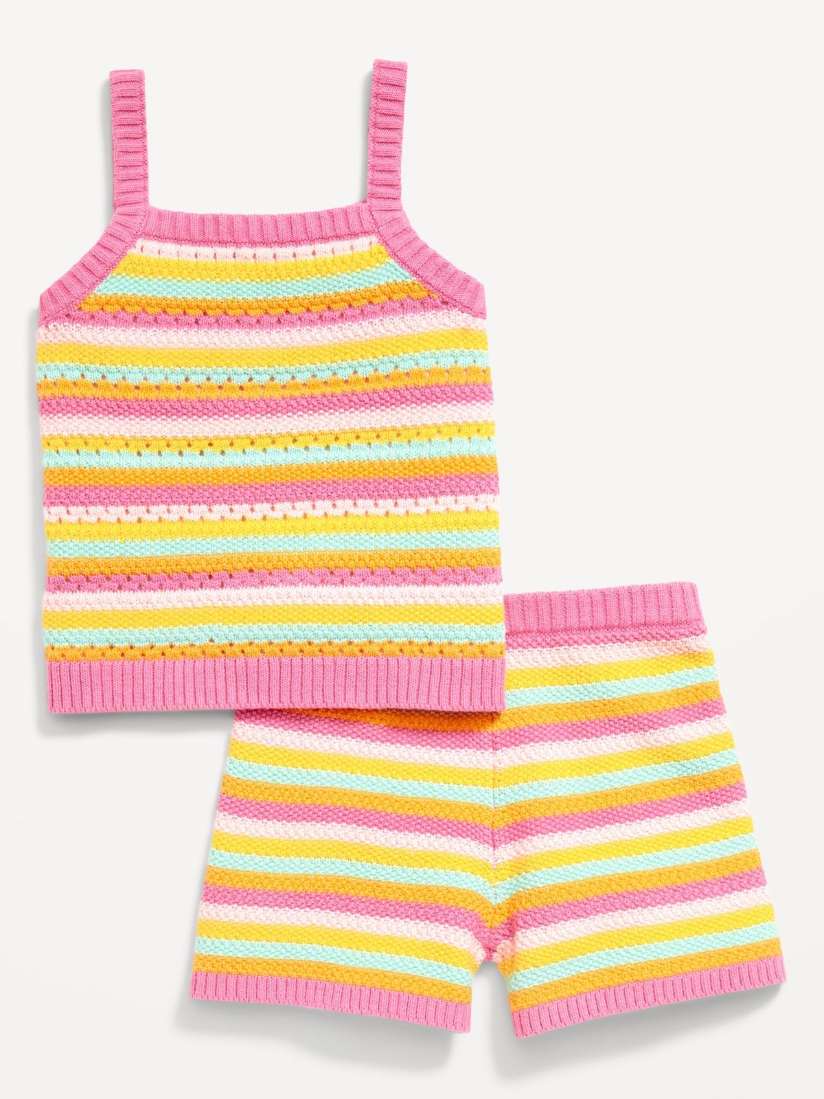 Girls Pastel Multi-Stripe Knit Cami & Shorts Set