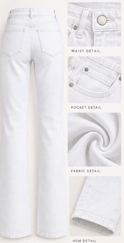 Women Snow White Straight Flare Jeans