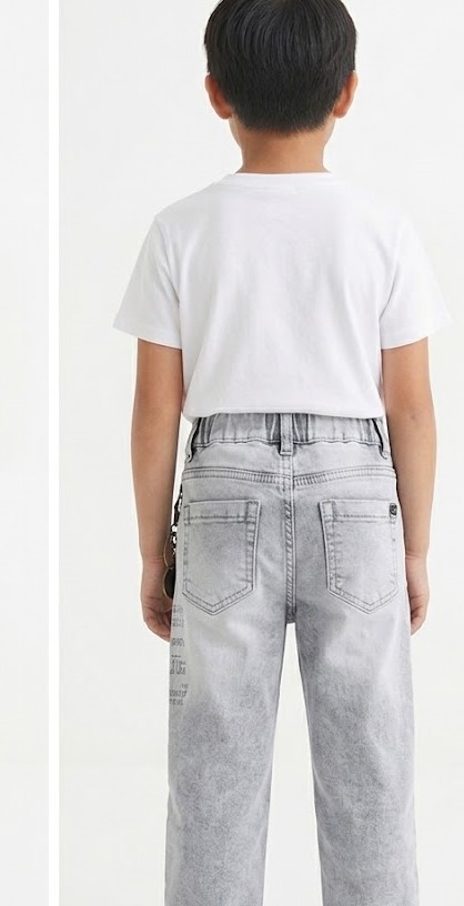 Kids Light Wash Graphic Print Biker Jeans with Keychain