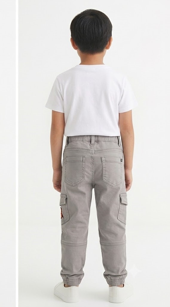 Kids Stone Grey Graphic Patch Cotton Cargo Joggers