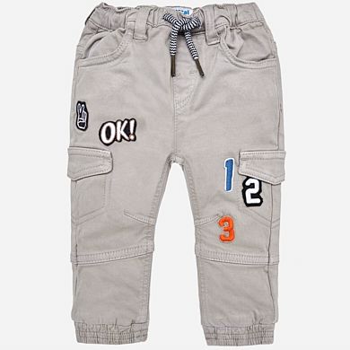 Kids Stone Grey Graphic Patch Cotton Cargo Joggers