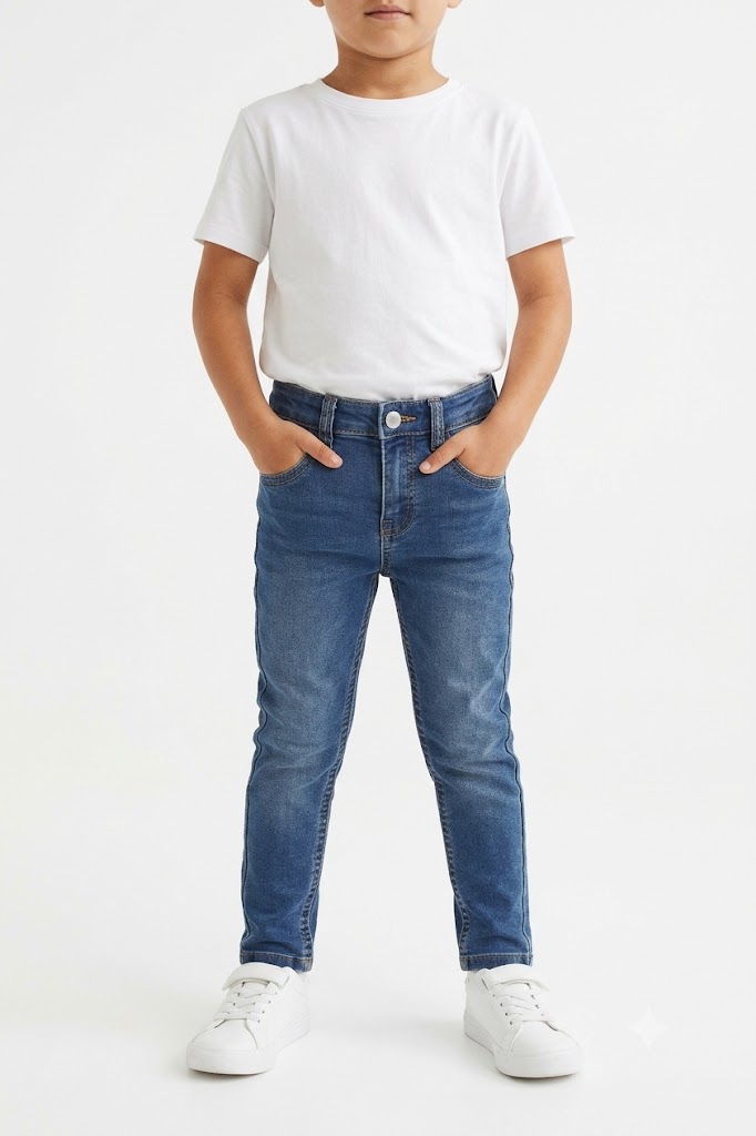 Kids Mid-Blue Classic Regular Fit Stretch Jeans