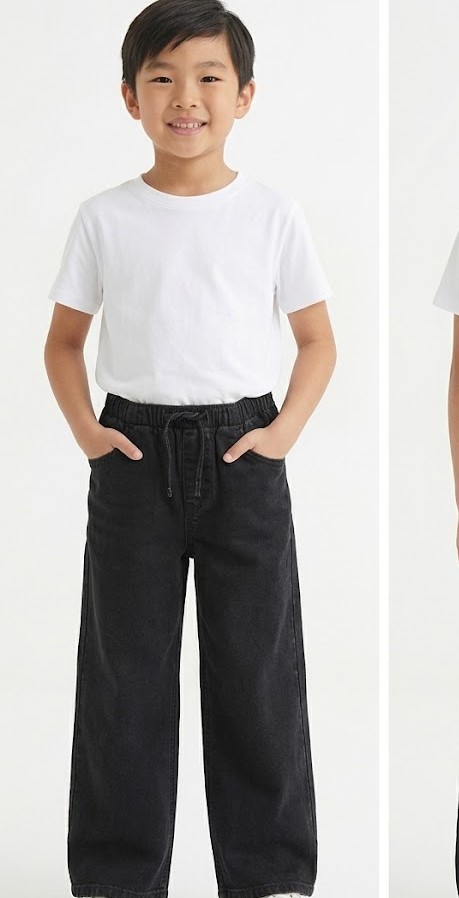 Kids Washed Black Drawstring Waist Relaxed Jeans