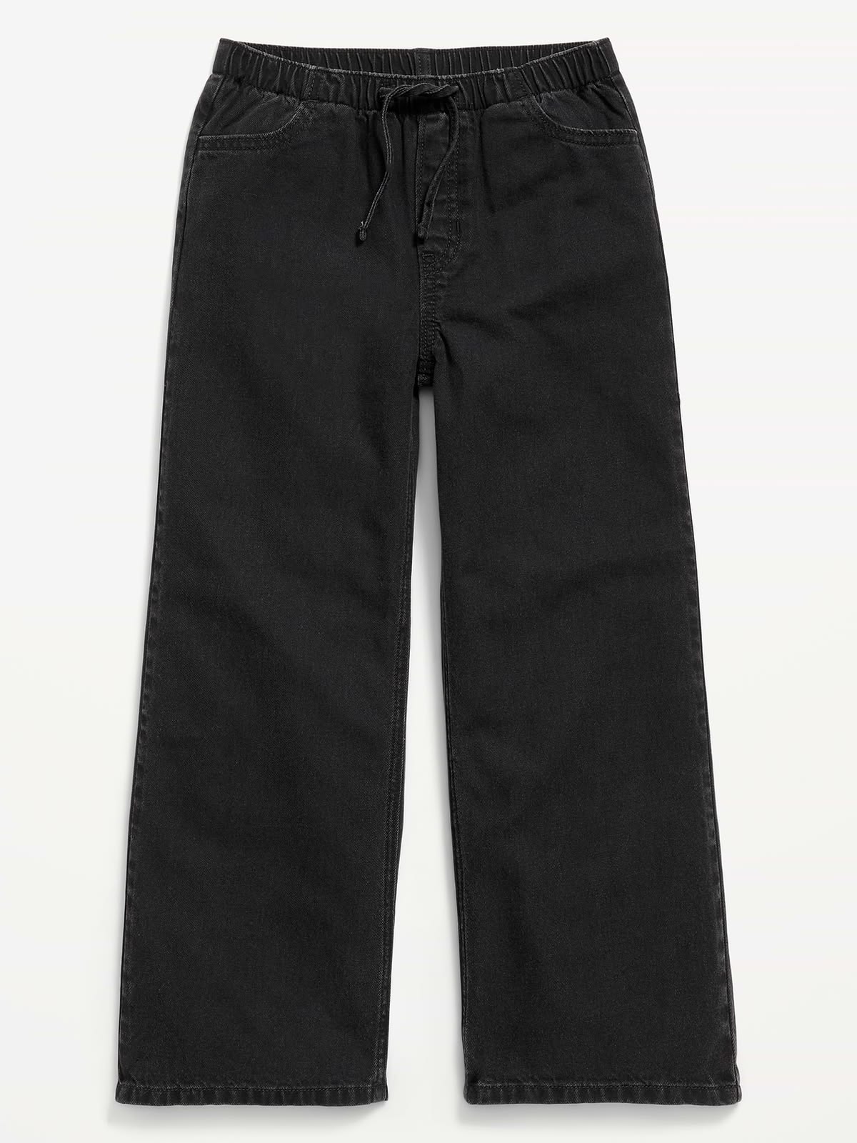 Kids Washed Black Drawstring Waist Relaxed Jeans