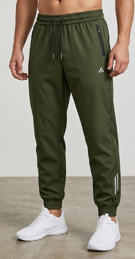 Men's Active Gym Trackpants with Reflective Details - Forest Olive